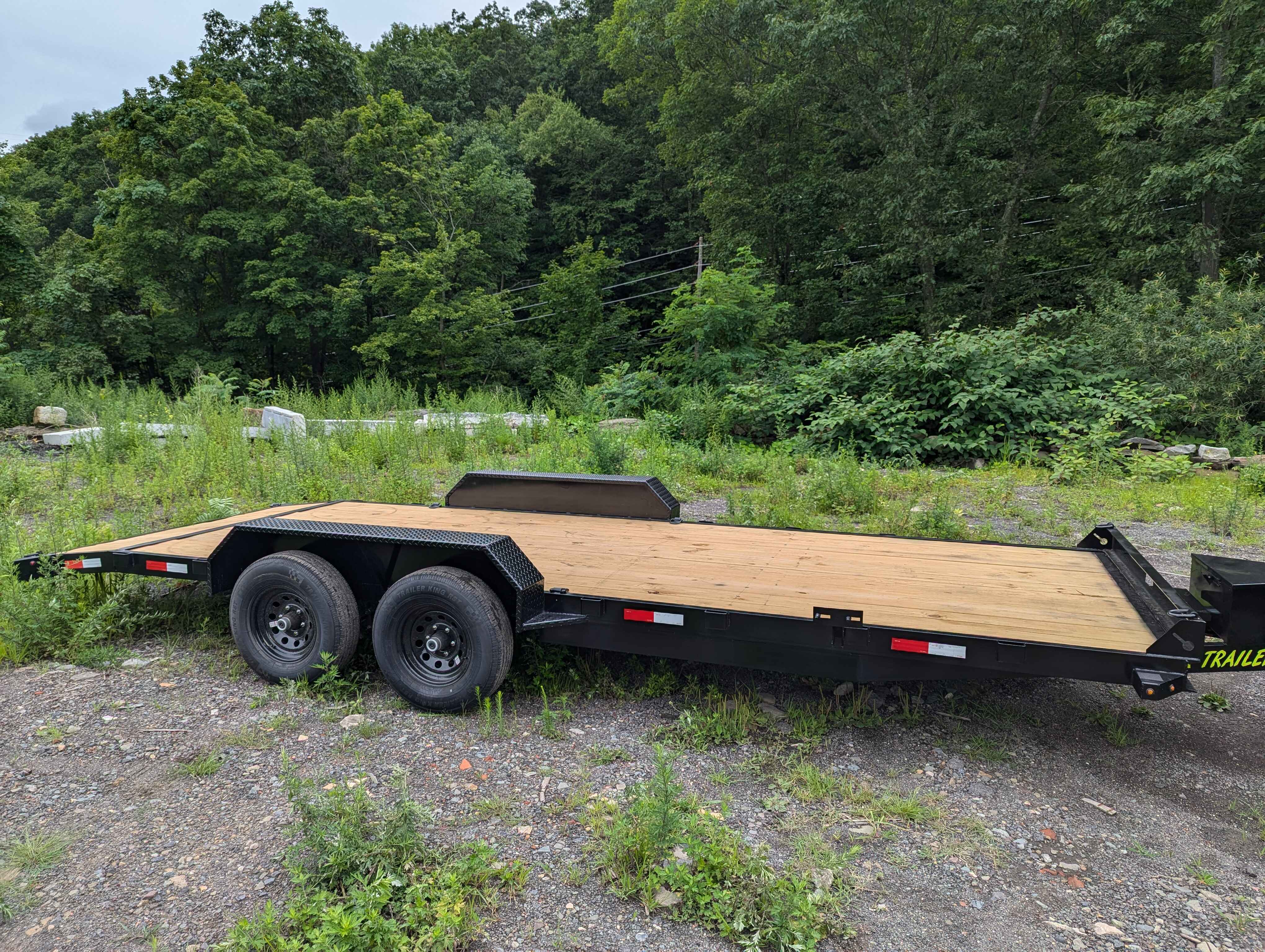 20ft flatbed car hauler trailer rental in Scranton PA - heavy duty dual axle trailer with loading ramps for vehicle transport